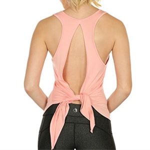 Pink split tie back tank top